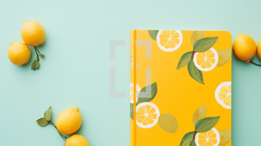 Lemon notebook on a blue background