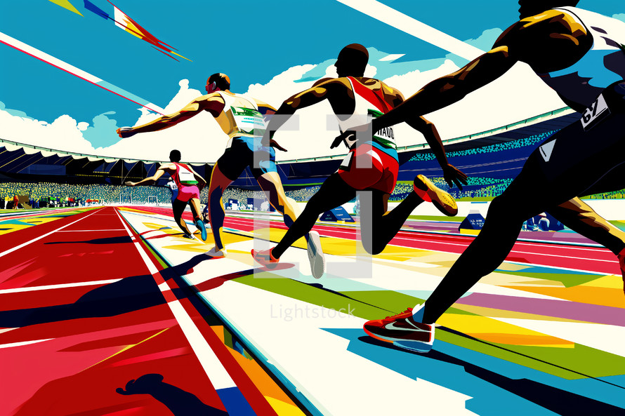 AI Generated Image. Pop art Illustration of International sport competition. Field-and-track athletics