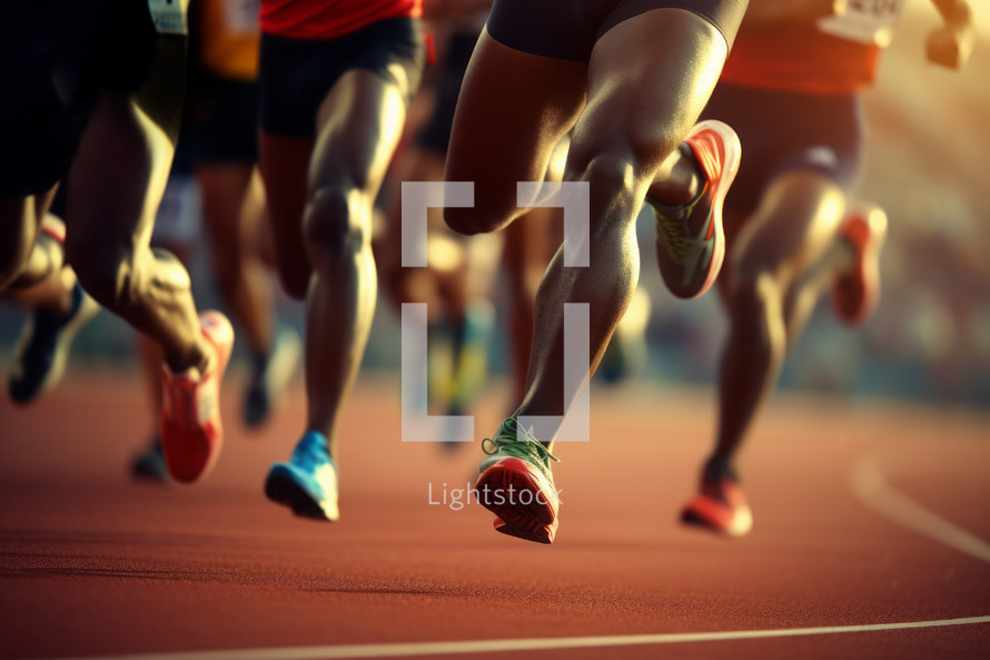 AI generated image. Crowd of athletes running in the stadium during competition