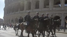4K Colosseum Horse Military Slow Mo Reveal Rome Tourist Attraction Roman Empire Travel