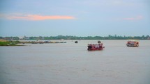 Mekong River Ships Driving Cambodia Phnom Penh Countryside Town Tourism Asia Culture 4K