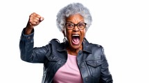 Emphatic afro grandma shouting