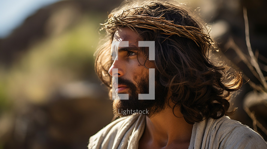 Close up of Jesus with crown of thorns