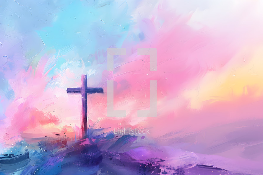 Colorful painting of a cross with copy space 