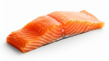 A flavorful salmon fillet piece captured in a close-up realistic photo against a white background Generative AI