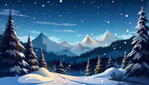 Night Sky in Winter Mountains with Snow