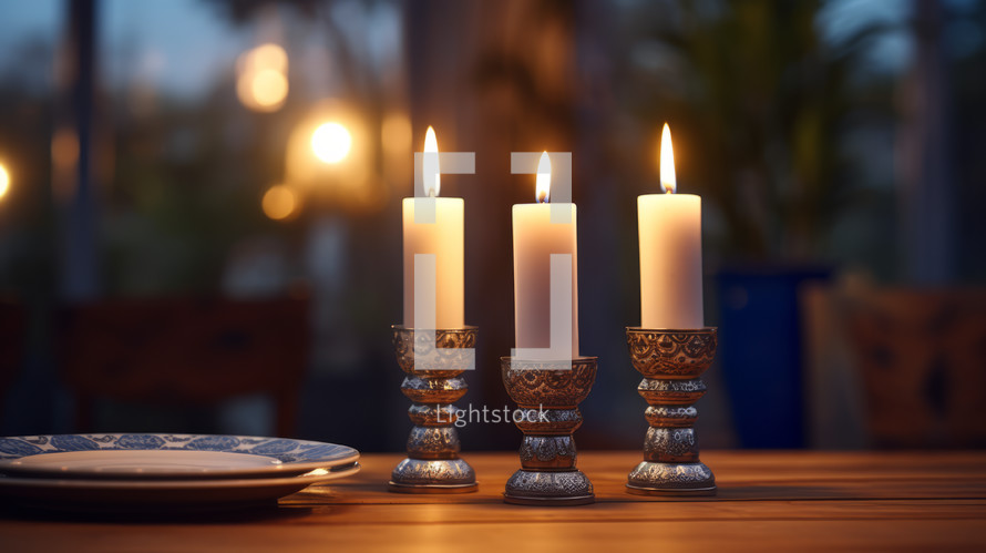 Candles at the table for evening dinner.