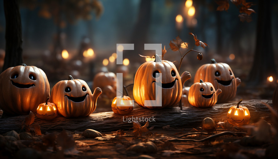 Halloween pumpkins in a dark scary environment