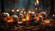 Halloween pumpkins in a dark scary environment