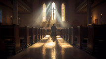 Man kneeling before the altar prays