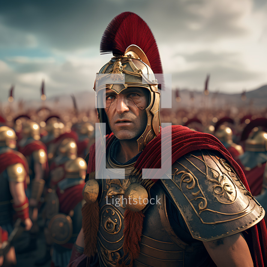 A scarred roman centurion in battle 