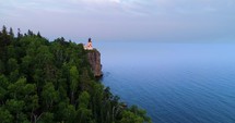 Drone Shot Split Rock Lighthouse Lake Superior Shoreline Northern Navagation Water Minnesota