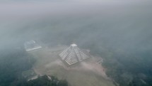 Fog Rolling over Chitchen Itza History Historic Ruins Drone Aerial Cinematic South America Flying 