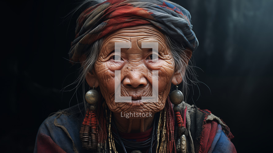 Portrait of an old woman in the village of Mae Salong in the north of Thailand, unreached, animist poor