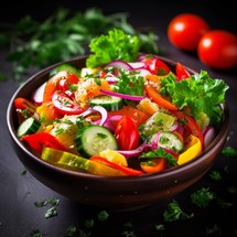 Stock image of a bowl of homemade vegetable salad with vibrant ingredients, healthy and appetizing Generative AI