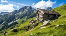 Waldensian stone Hut in Mountain Alps House