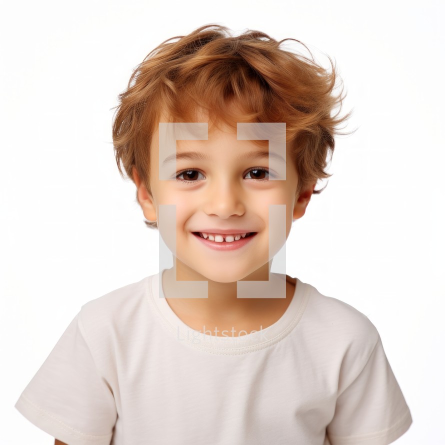 Stock image of a child in casual clothing on a white background Generative AI