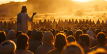 Jesus teaching his followers at sunset