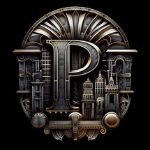 3D Emblem of Letter P in Steampunk Style Art