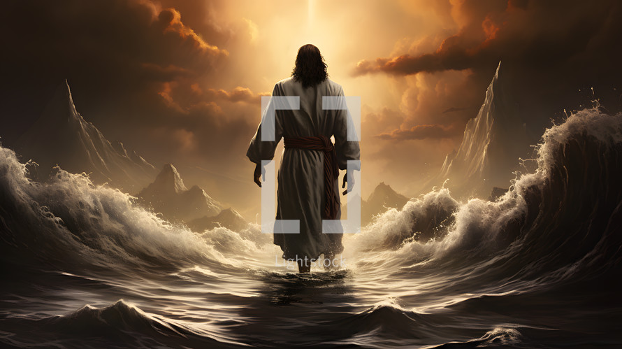 Jesus standing on top of water