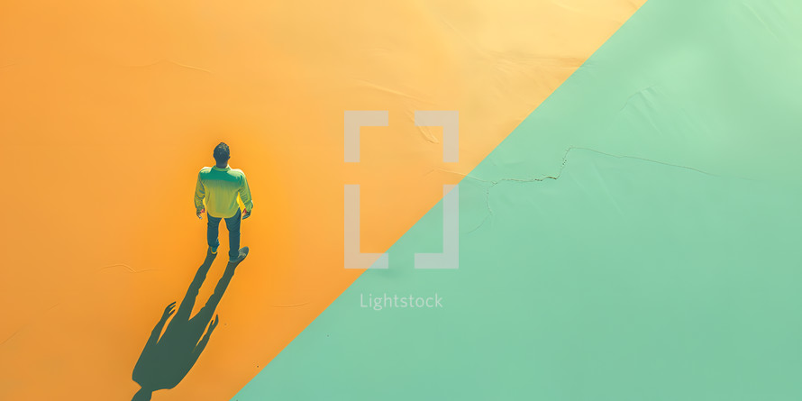 Man looking out on a minimal graphic background