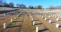 4K Aerial Military Cemetary Nashville National Cemetery Flyover Tennessee Graveyard Graves Pull Back
