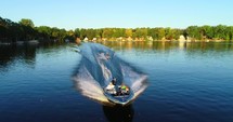 Water Sports Lake Boating Waterskiing Aerial Drone Sunset Lake