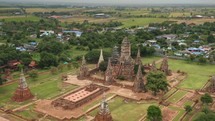 Temple Drone Shot Ayutthaya Thailand Buddhist Wat Chaiwatthanaram Aerial 
