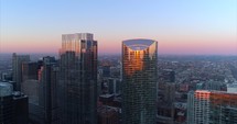 Chicago Illinois Aerial Sunrise Reflection Skyline Cinematic Urban City
