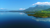 Drone Cinematic Asian Jungle Lake Laos Nam Ngum Reservoir Flyover Drone