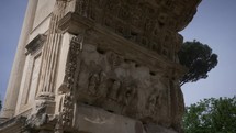 4K Arch Of Titus Slider In Rome Tourist Roman Forum Ruins Empire Collapse Ruins Destruction of Jerusalem