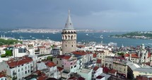 Galata Tower Roman History Istanbul Turkey Aerial Drone Travel Tourism Politics Middle East
