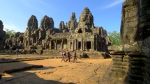 4K Angkor Wat Bayon Temple Tourists Tree Slider Gimbal Shot Pull Back World Travel Siem Reap Cambodia