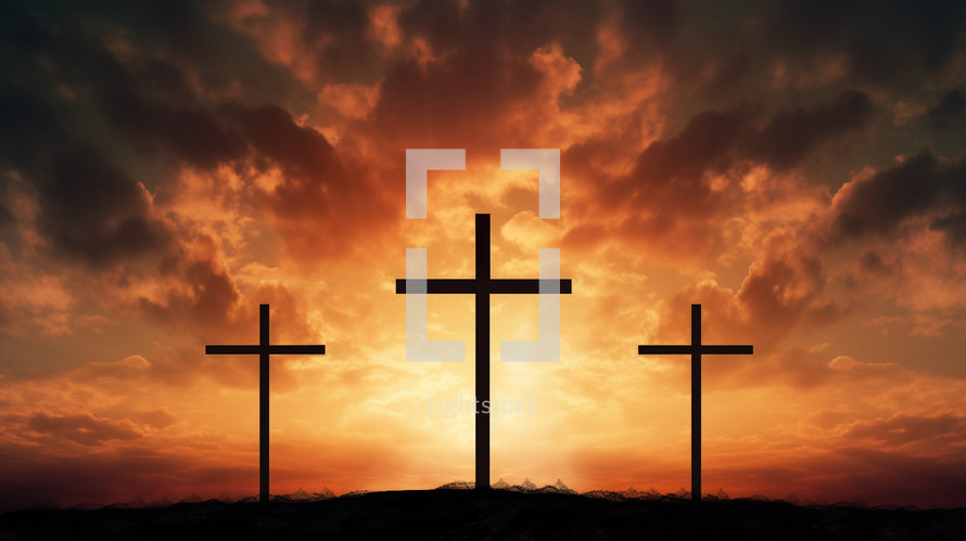 Three Crosses at Sunset Jesus Bible 