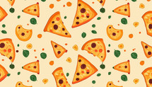 Colored backgrounds with pizza. AI generative.