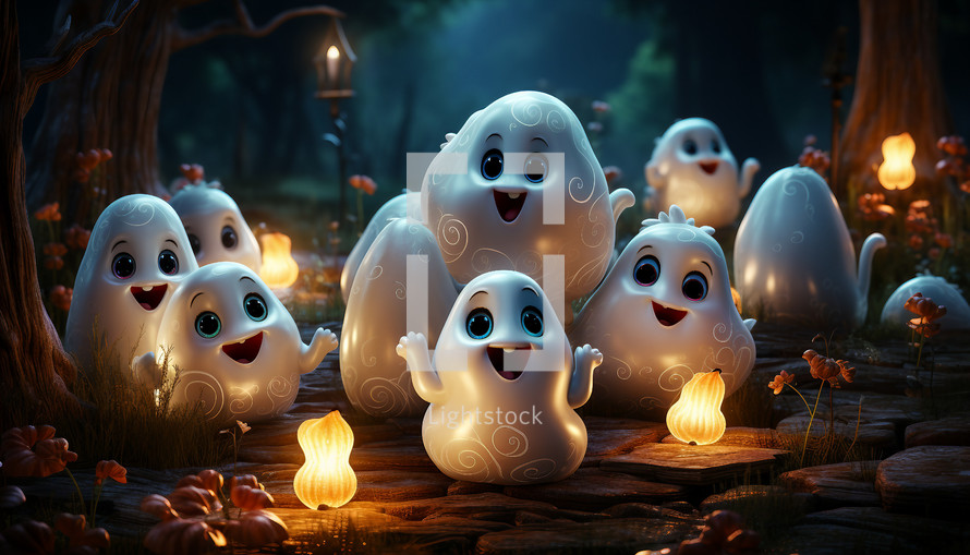 Ghosts for halloween on a dark background
