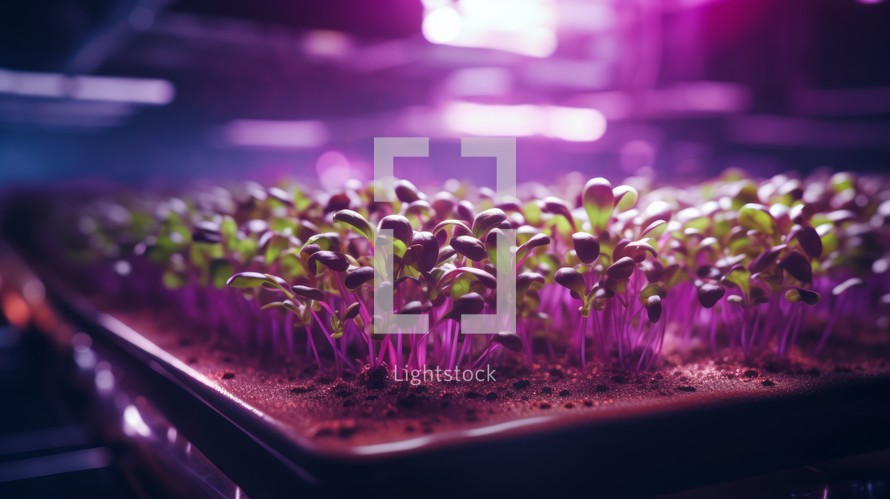 Generative AI A photo series showcasing the lifecycle of microgreens from seed to harvest on a specialized farm.