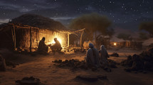 Nativity scene at night with starry sky