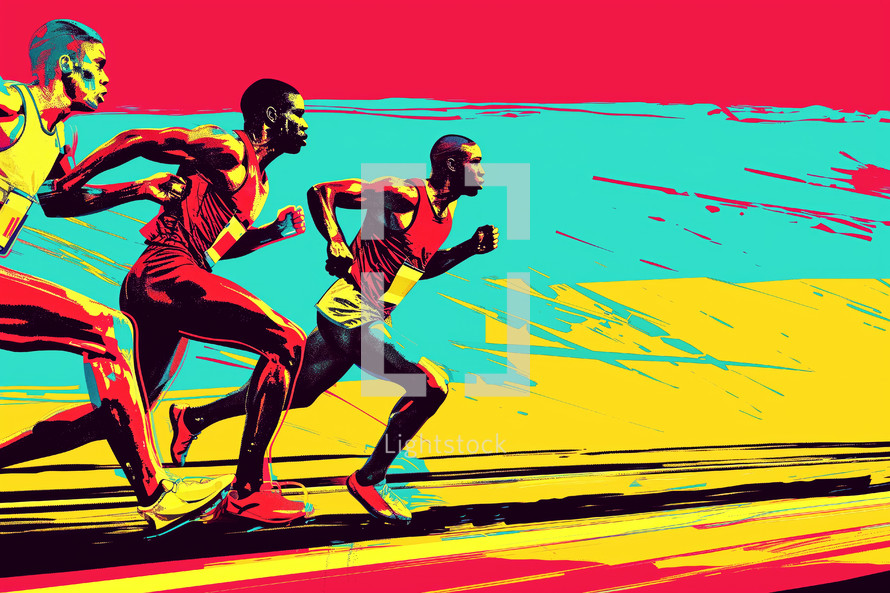 AI Generated Image. Pop art Illustration of International sport competition. Marathon and athletics