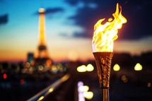 AI Generated Image. Burning and flaming sport torch symbolizing the opening of international sport competition