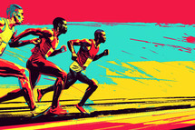 AI Generated Image. Pop art Illustration of International sport competition. Marathon and athletics