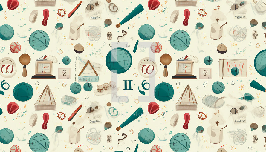 A seamless pattern of educational symbols, such as ABC letters, numbers, globes, and stars