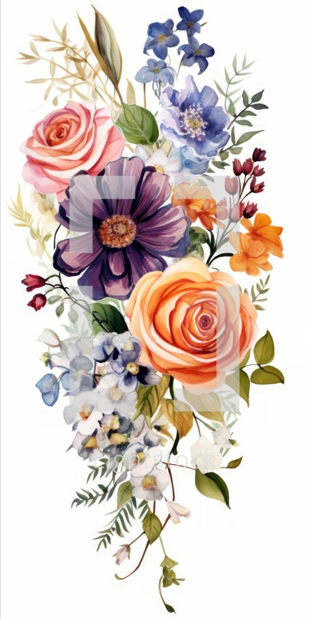 A vibrant bouquet of assorted flowers arranged elegantly on a white background, with ample space for personalized messages or text. Generative AI