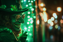 AI Generated Image. Monster leprechaun wearing green hat on a night street. St. Patrick’s Day concept