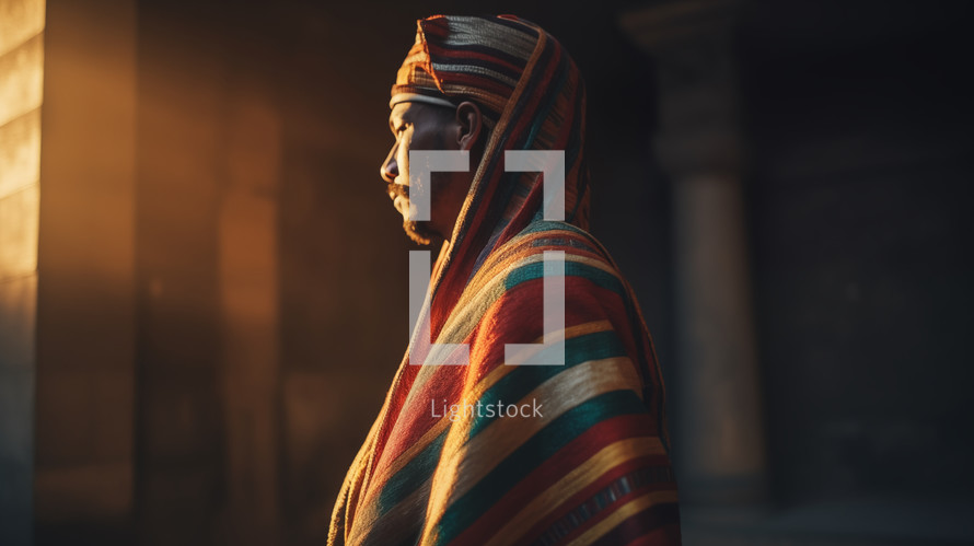 Colorful painting art portrait of Joseph in Egypt. Old testament. Christian illustration
