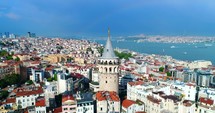 Galata Tower Roman History Istanbul Turkey Aerial Drone 
