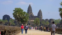 Angkor Wat Temple Tourists Thomb Siem Reap Cambodia Attraction Palm Trees Tropical Tropics Cinematic Asia
