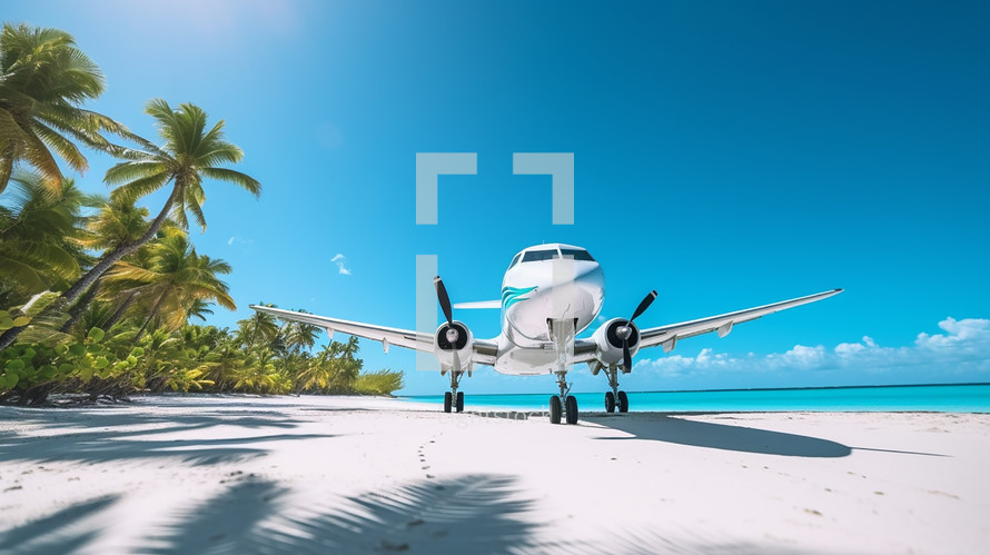Airplane landed on a Caribbean beach