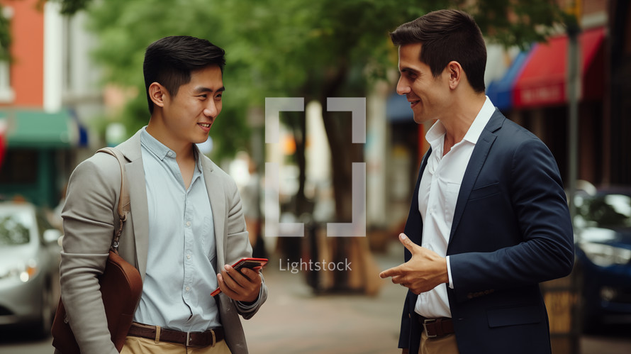 Two asian business men meeting talking chatting