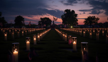 Candles in an American cemetery for memorial day
